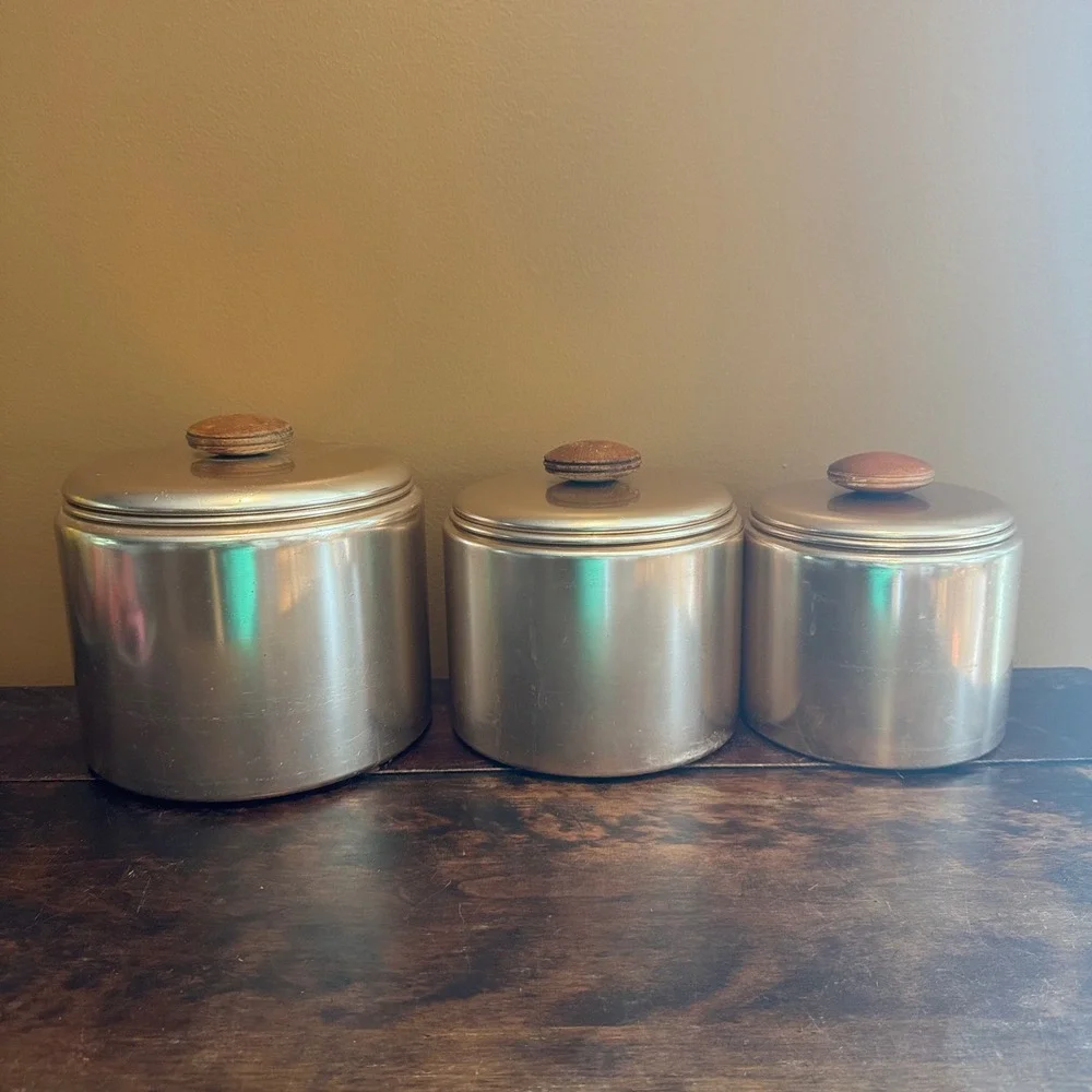 Vintage Mirro Pink Aluminum Canister Set 3‎ Piece Kitchen Storage Containers USA